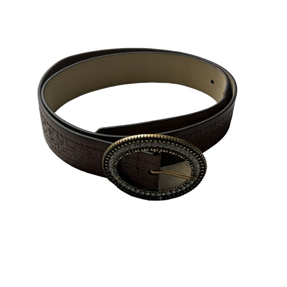 NWT Style & Co Brown 44” Embellished Bronze Buckle Faux Leather Belt sz Large